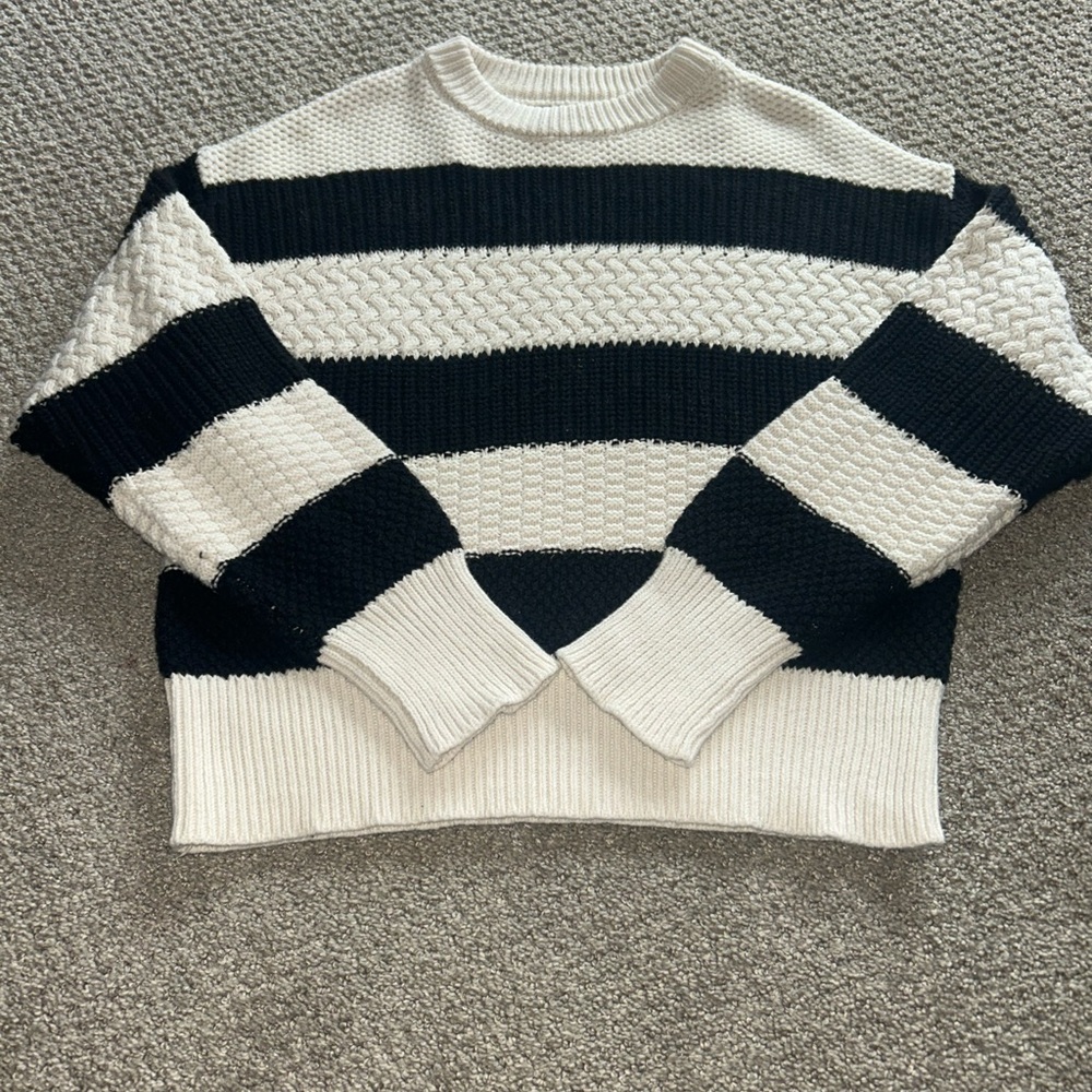 a new day Black and Cream Striped Sweater
